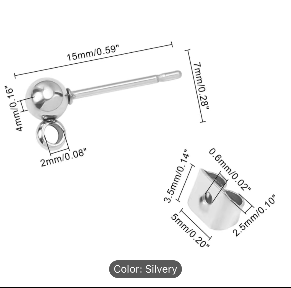 Earring Findings - A Box of Stainless Steel Stud With Loop (100pcs) and Nuts (100pcs)