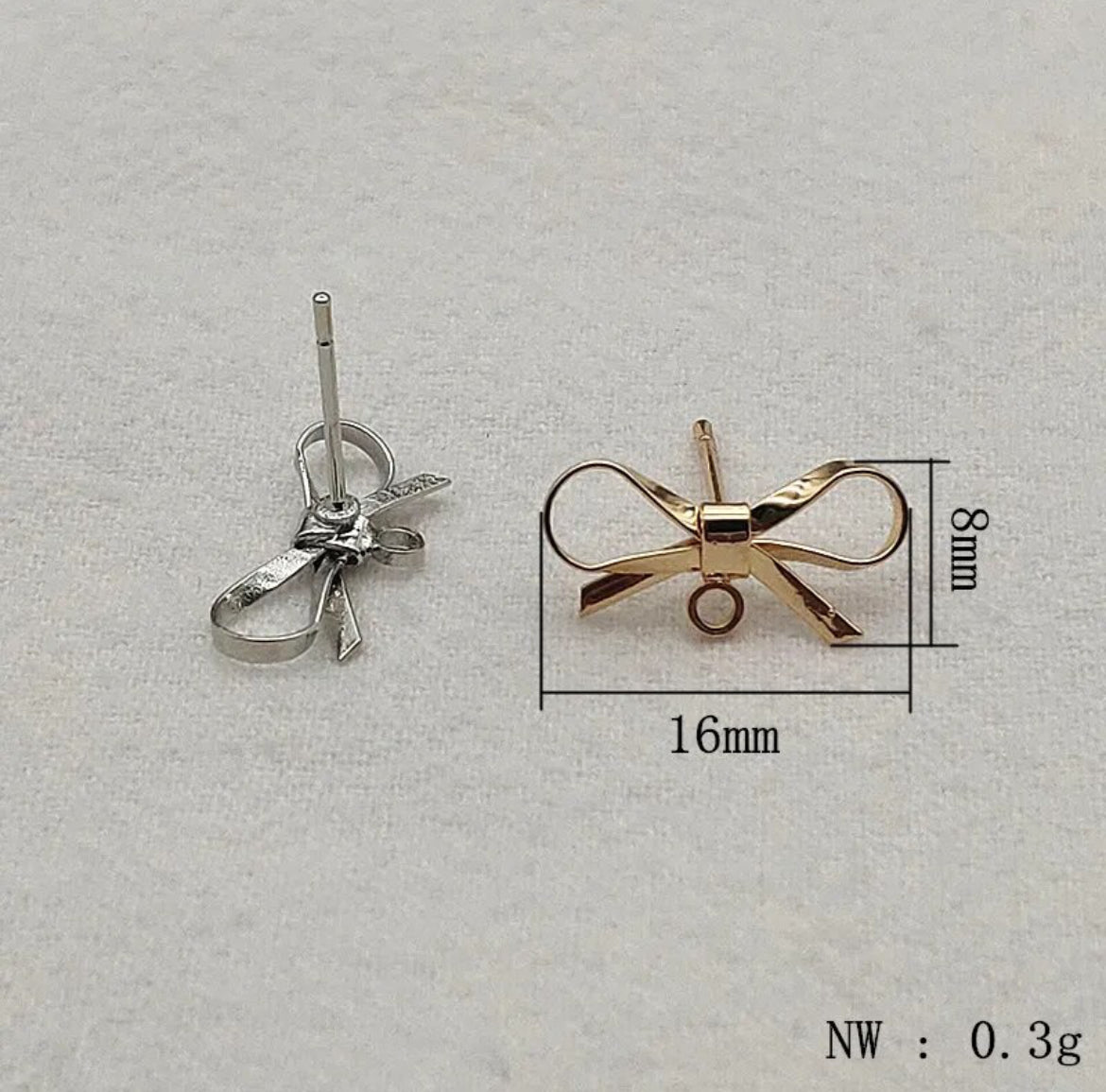 16x8mm Brass Earring Topper Bows With Connecting Loop (20ea/pack), KC Gold and Rhodium