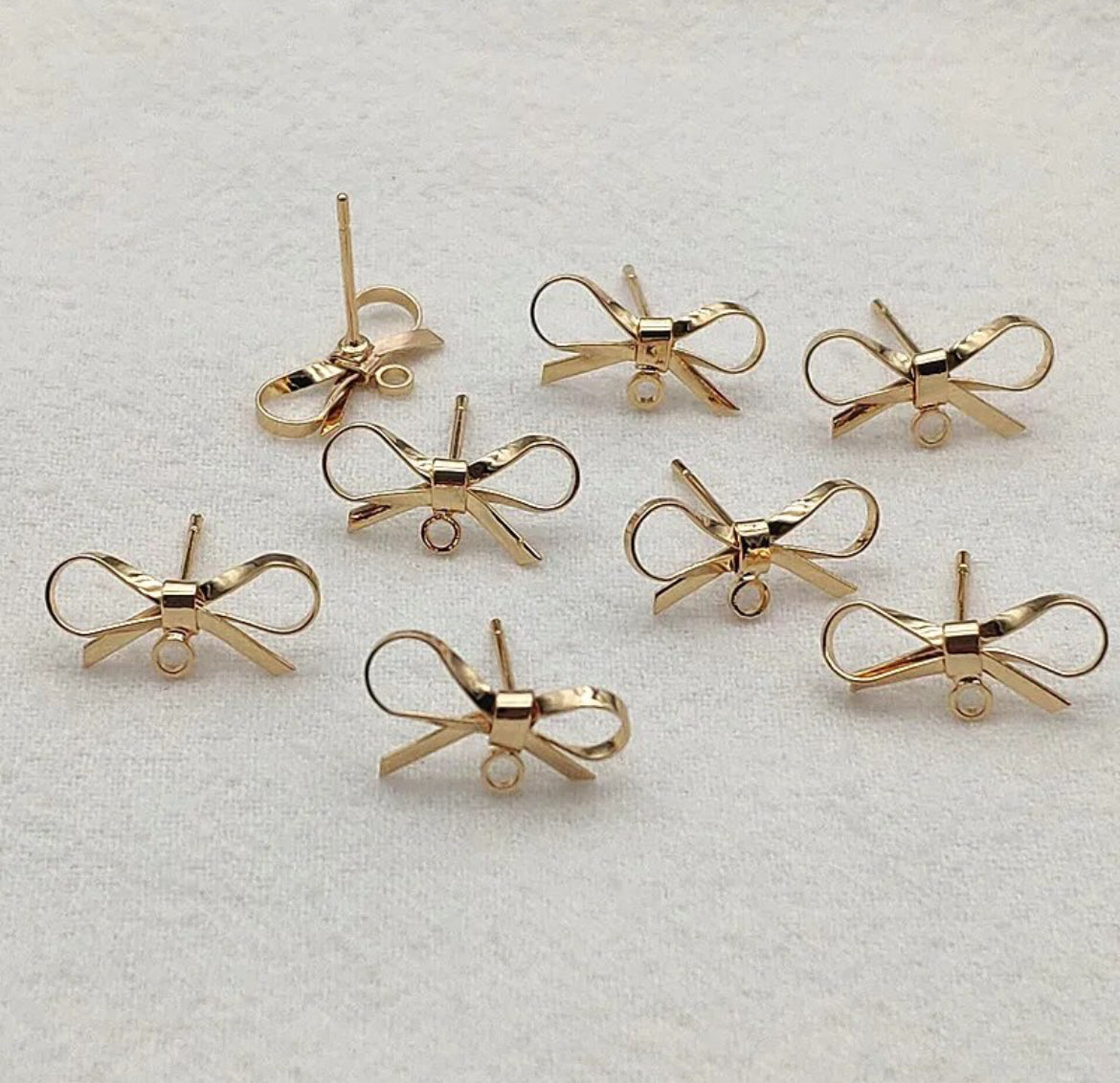 16x8mm Brass Earring Topper Bows With Connecting Loop (20ea/pack), KC Gold and Rhodium