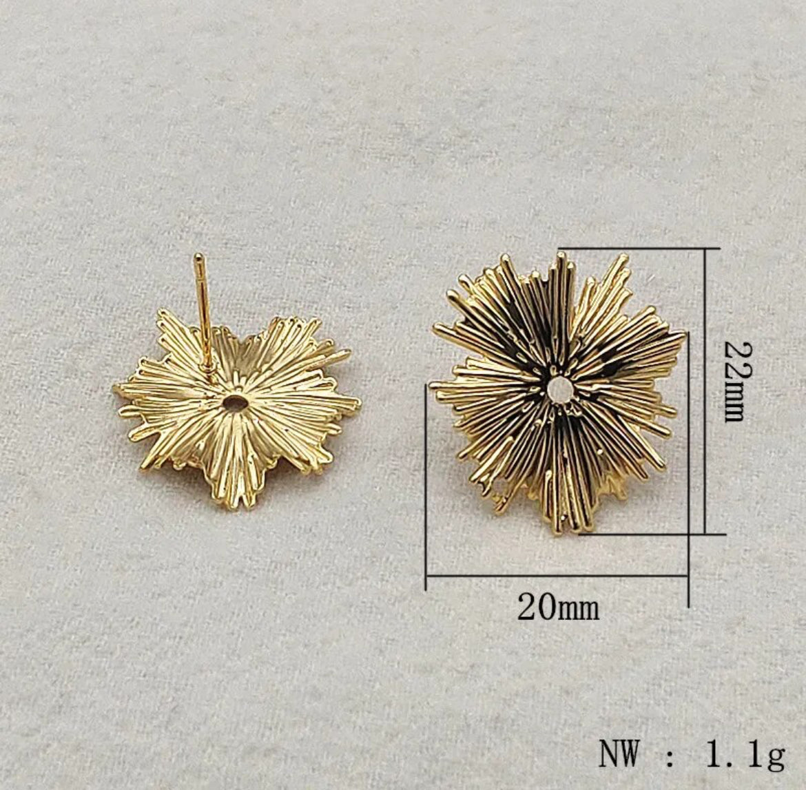 Copper Leaf Earring Stud Connector 18k Gold Color (10pc/pack) 5 pairs