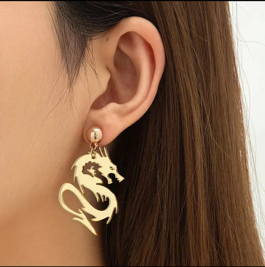 Golden Dragon Dangle Earrings (1 Pair) Z0033