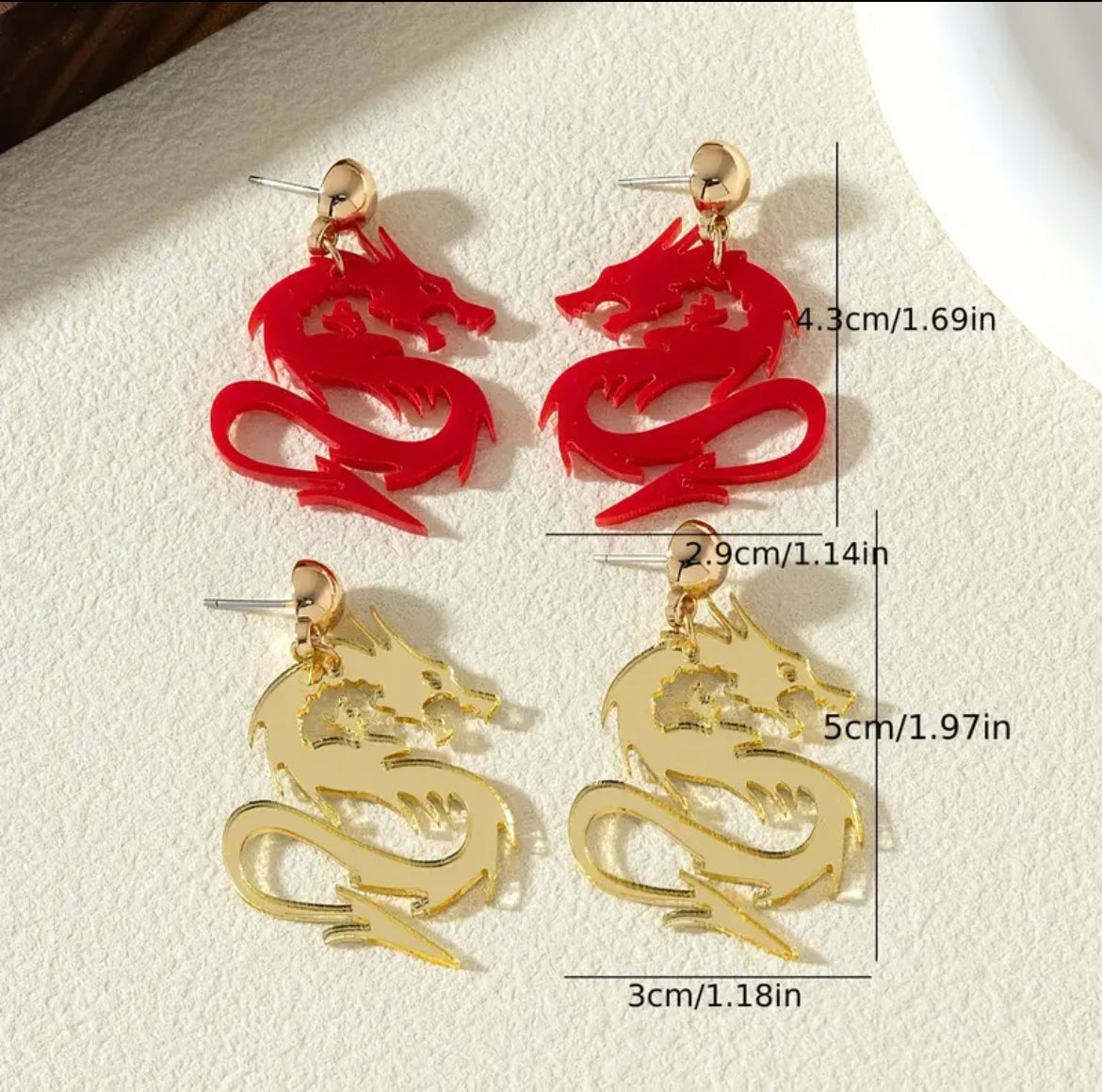 Golden Dragon Dangle Earrings (1 Pair) Z0033