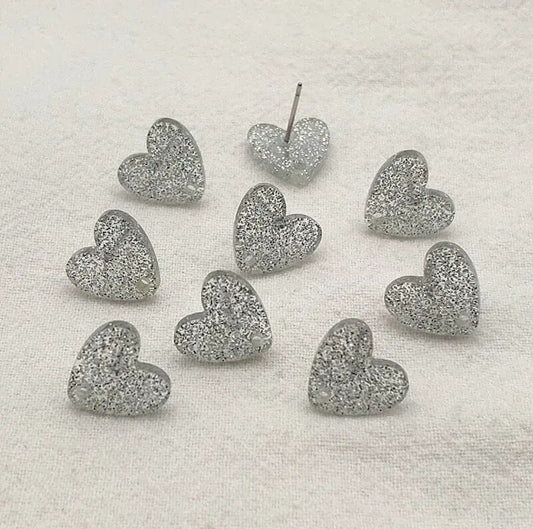 Earring Topper F0392- Glitter Heart-Shape Acrylic 12mm (10ea/pack)