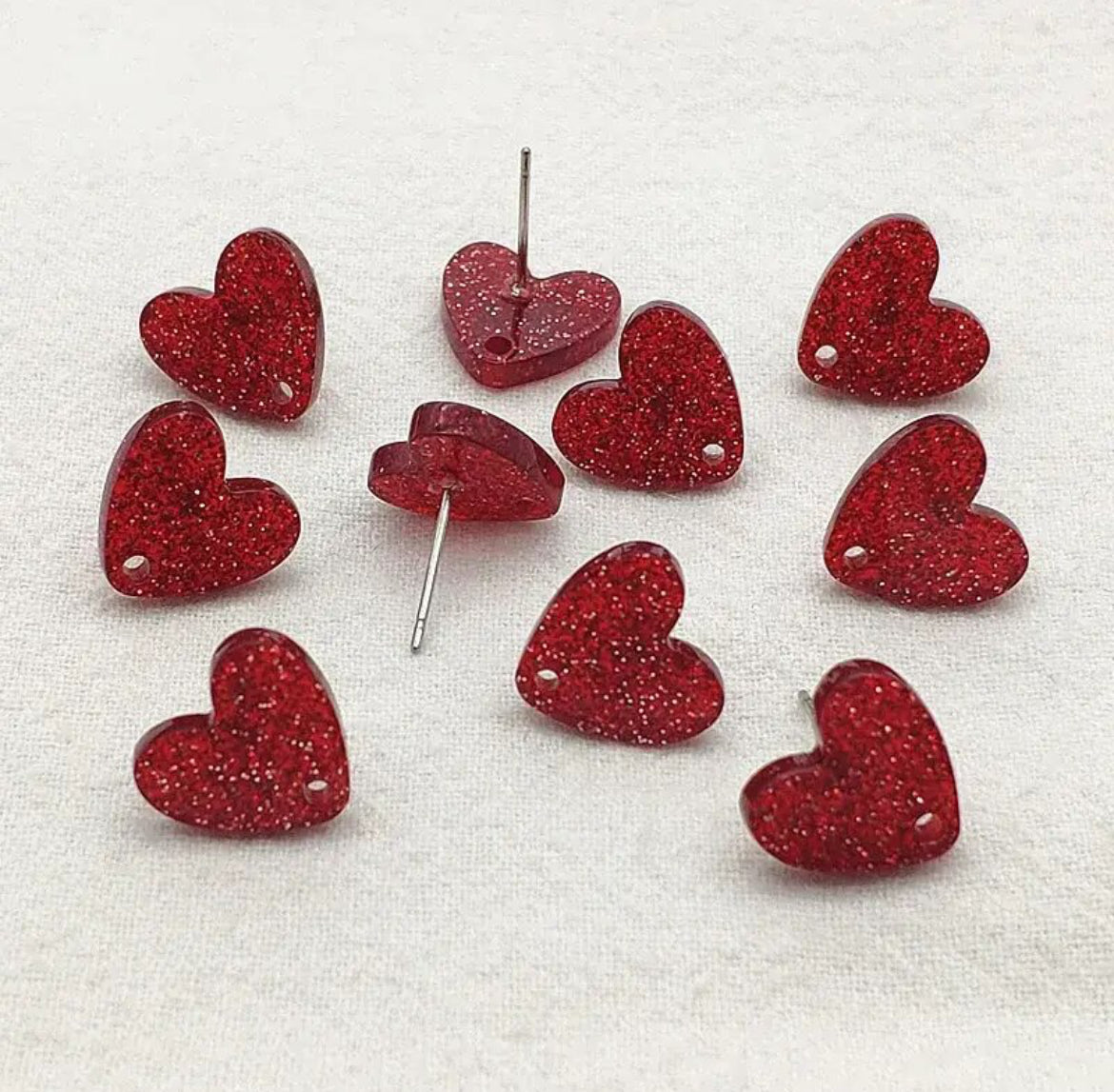 Earring Topper F0392- Glitter Heart-Shape Acrylic 12mm (10ea/pack)