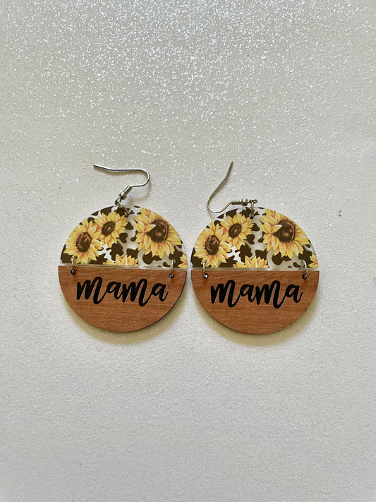 E0582 Mama Theme Wooden-Acrylic Flora Dangle Earring (1 pair)