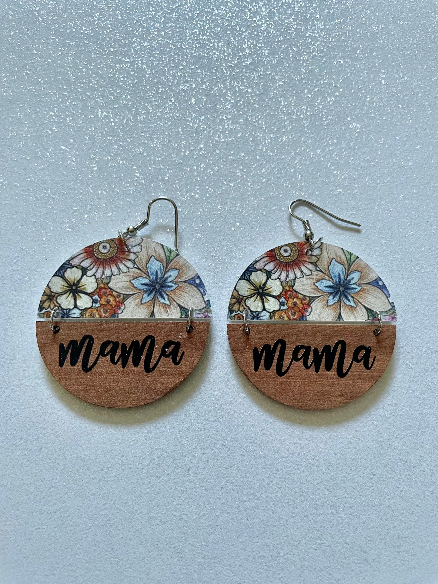 E0584 Mama Theme Wooden-Acrylic Flora Dangle Earring (1 pair)