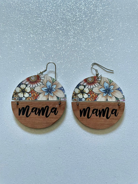 E0584 Mama Theme Wooden-Acrylic Flora Dangle Earring (1 pair)