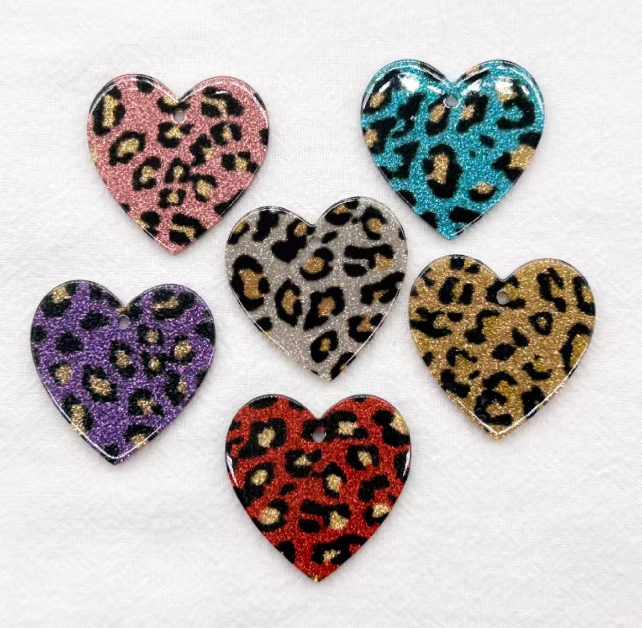 Charms / Pendant E1110 - Acrylic Leopard Print Heart Shape (6 Colors) With Hole - 1 Pair