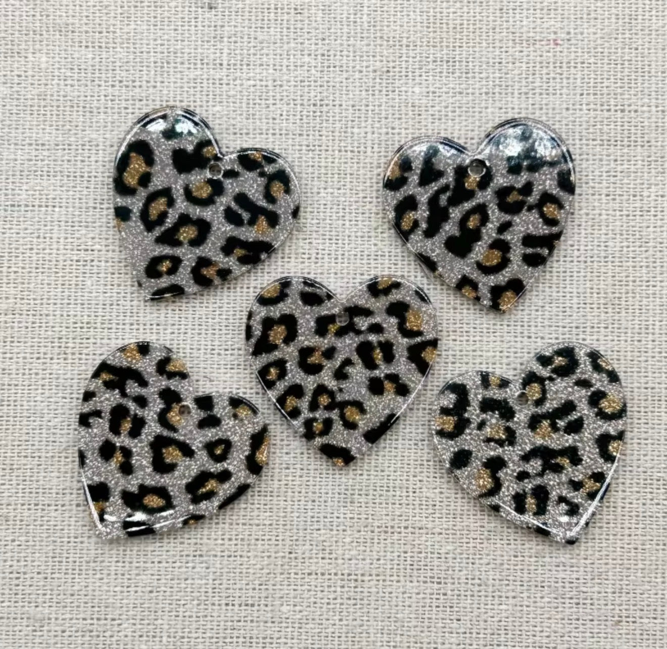 Charms / Pendant E1110 - Acrylic Leopard Print Heart Shape (6 Colors) With Hole - 1 Pair