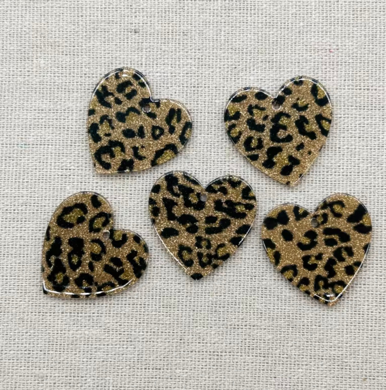 Charms / Pendant E1110 - Acrylic Leopard Print Heart Shape (6 Colors) With Hole - 1 Pair