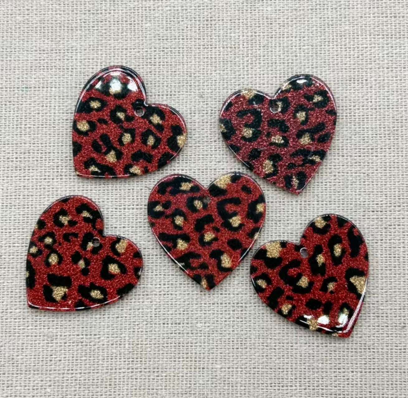 Charms / Pendant E1110 - Acrylic Leopard Print Heart Shape (6 Colors) With Hole - 1 Pair