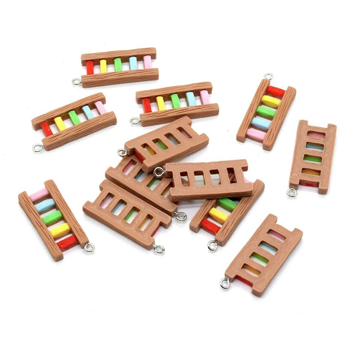 E0619 Mini Colourful Ladder Wooden Charm / Pendant