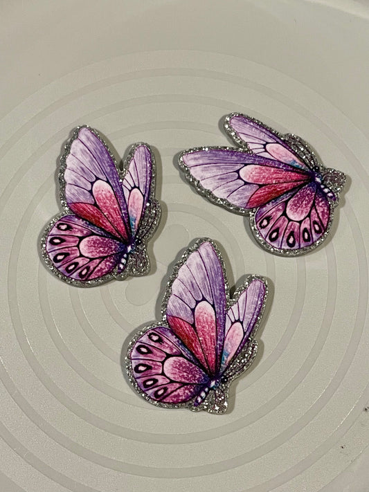 Resin Flatback Planar (Silver Glitters) E0740 - Butterfly (2 Sizes Available)