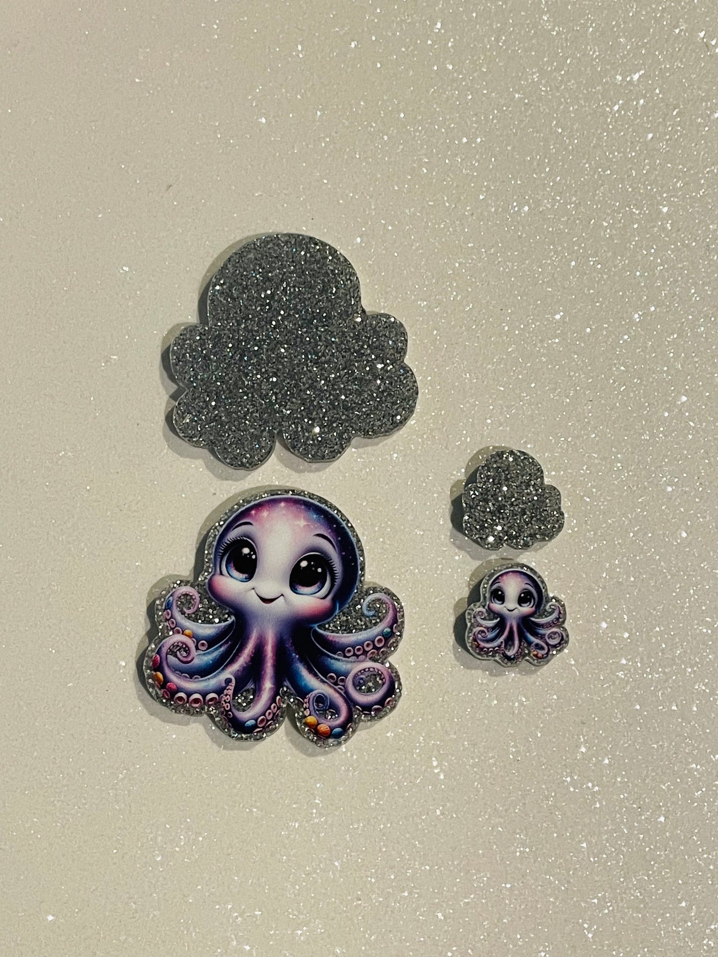 Resin Flatback Planar  (Silver Glitters) E0767 - Octopus  (2 Sizes Available)