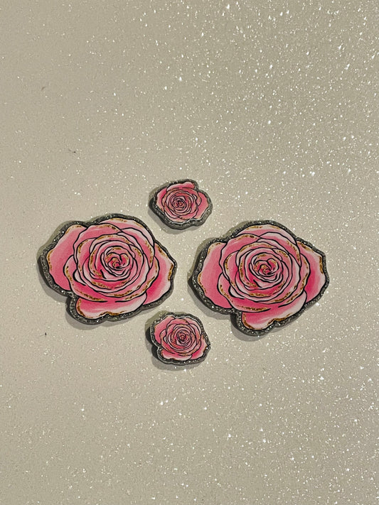 Resin Flatback Planar  (Silver Glitters) E0768 - Flowers  (2 Sizes Available)