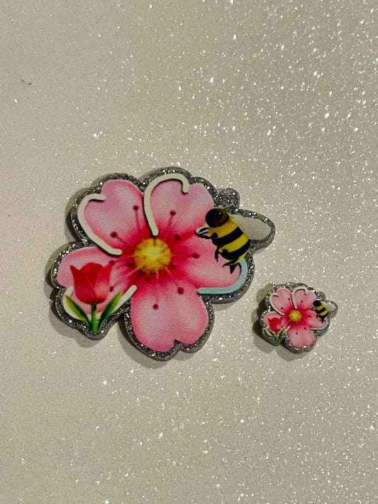 Resin Flatback Planar  (Silver Glitters) E0769 - Flowers  (2 Sizes Available)