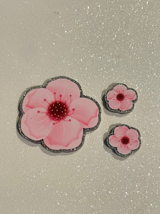 Resin Flatback Planar  (Silver Glitters) E0771 - Flowers  (2 Sizes Available)