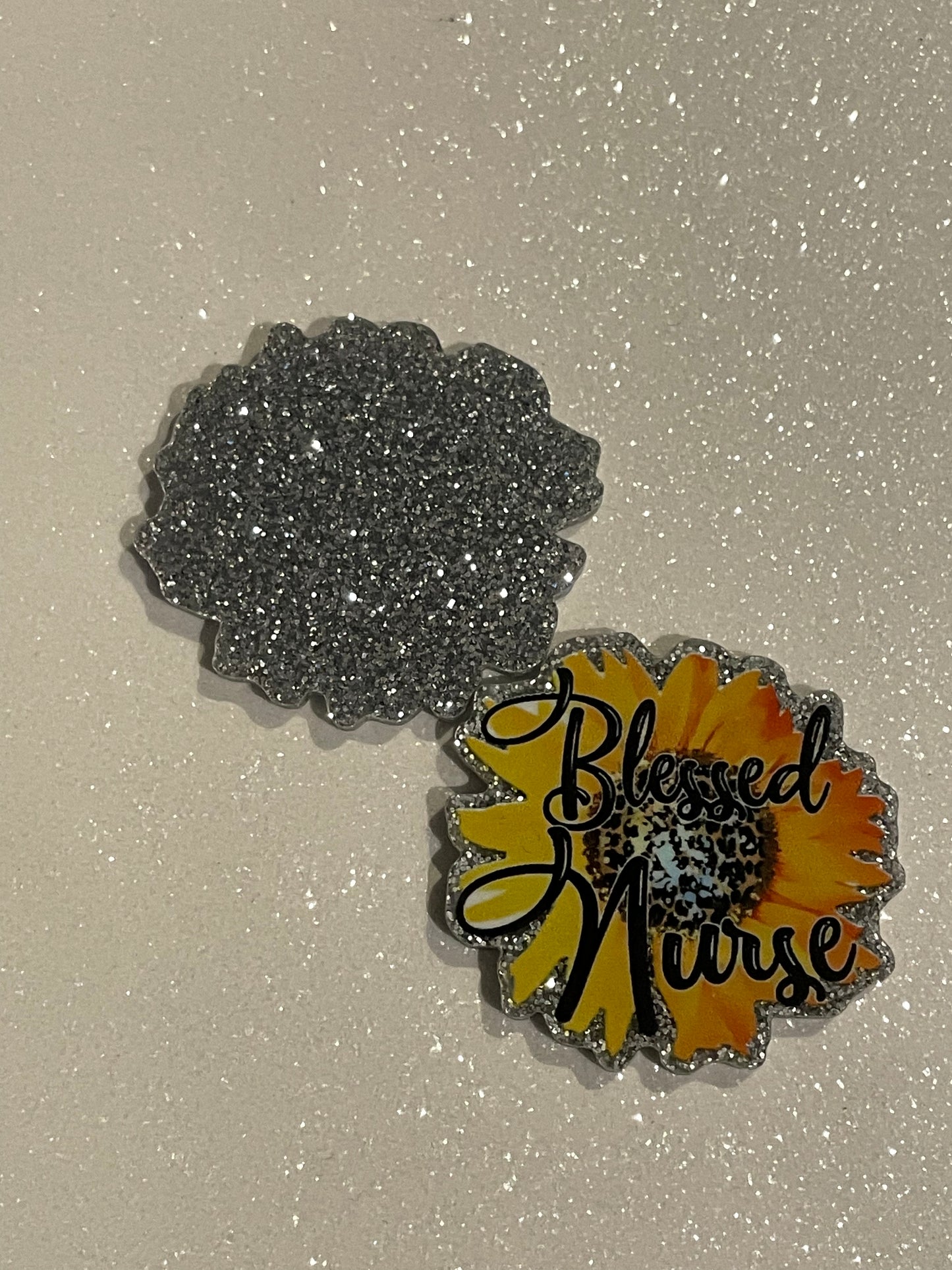 Resin Flatback Planar  (Silver Glitters) E0776 - Flowers-Blessed Nurse