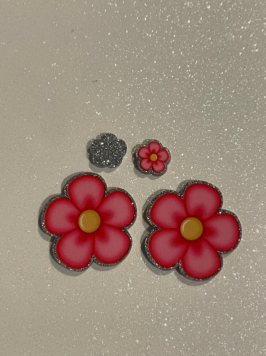 Resin Flatback Planar  (Silver Glitters) E0777 - Flowers  (2 Sizes Available)