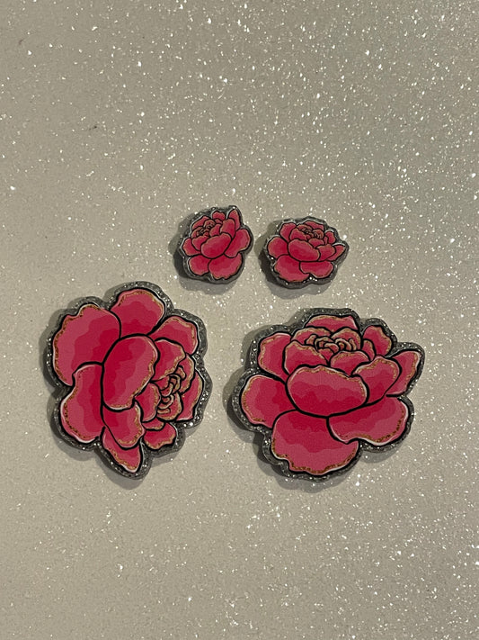 Resin Flatback Planar  (Silver Glitters) E0778 - Flowers  (2 Sizes Available)