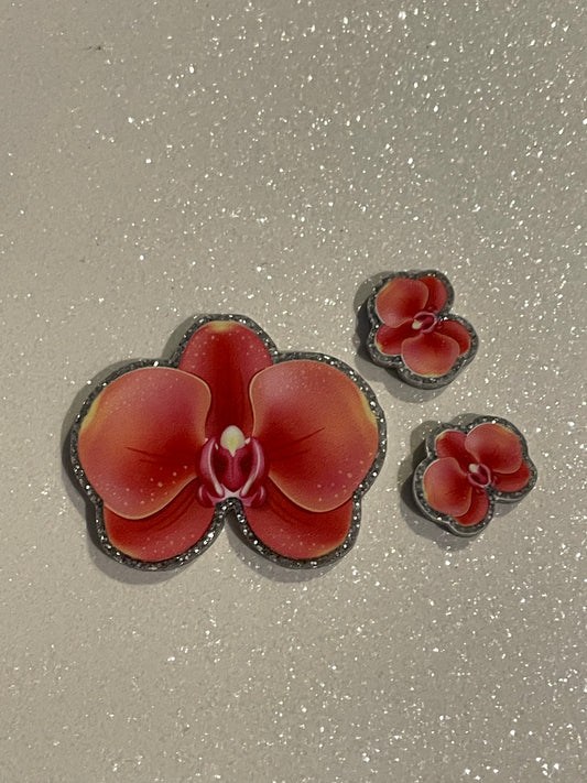 Resin Flatback Planar  (Silver Glitters) E0779 - Flowers  (2 Sizes Available)