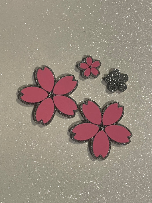 Resin Flatback Planar  (Silver Glitters) E0780 - Flowers  (2 Sizes Available)