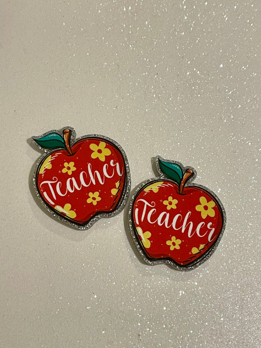 Resin Flatback Planar  (Silver Glitters) E0795  - Schools / Teachers (2 Sizes Available)