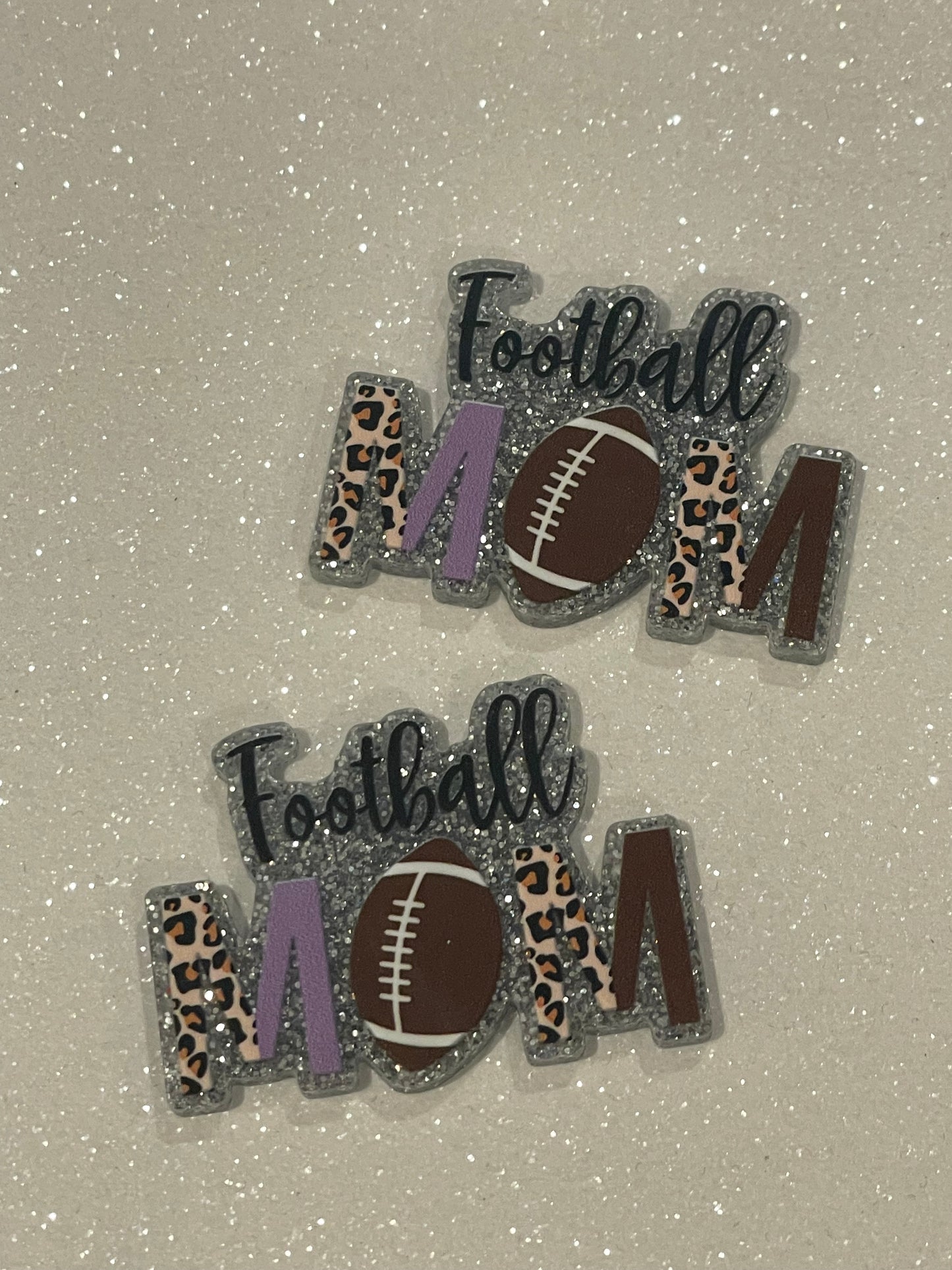 Resin Flatback Planar  (Silver Glitters) E0798  - Football Mom (2 Sizes Available)