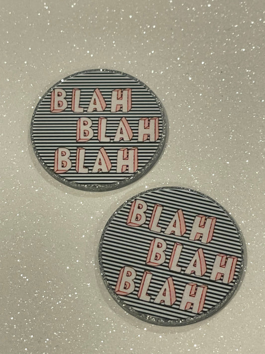 Resin Flatback Planar  (Silver Glitters) E0802  - Blah Blah Blah...(2 Sizes Available)