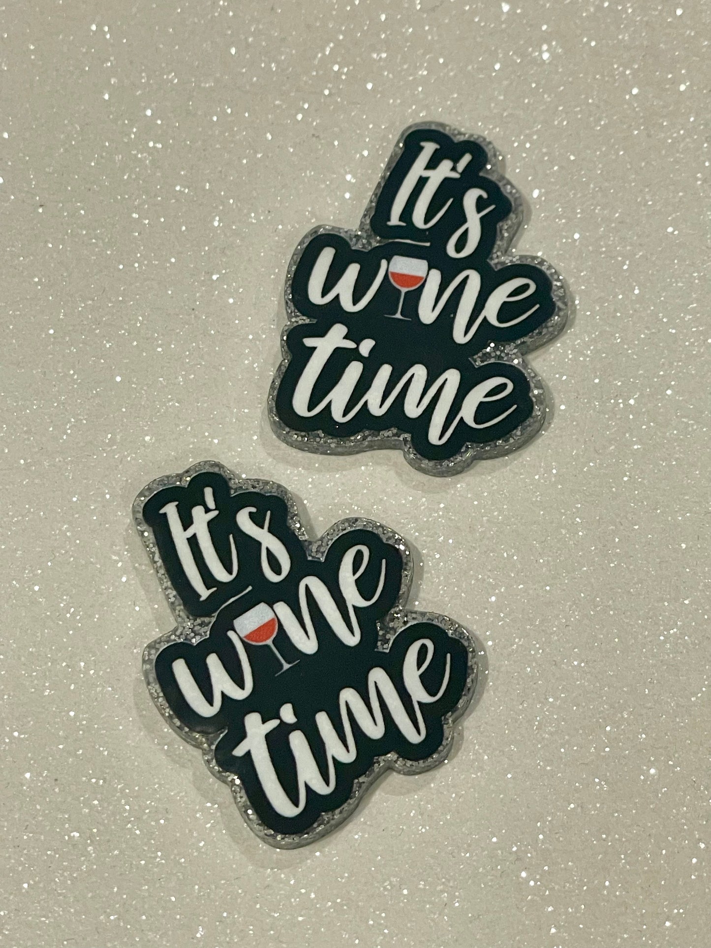 Resin Flatback Planar  (Silver Glitters) E0803 - It's Wine Time (2 Sizes Available)