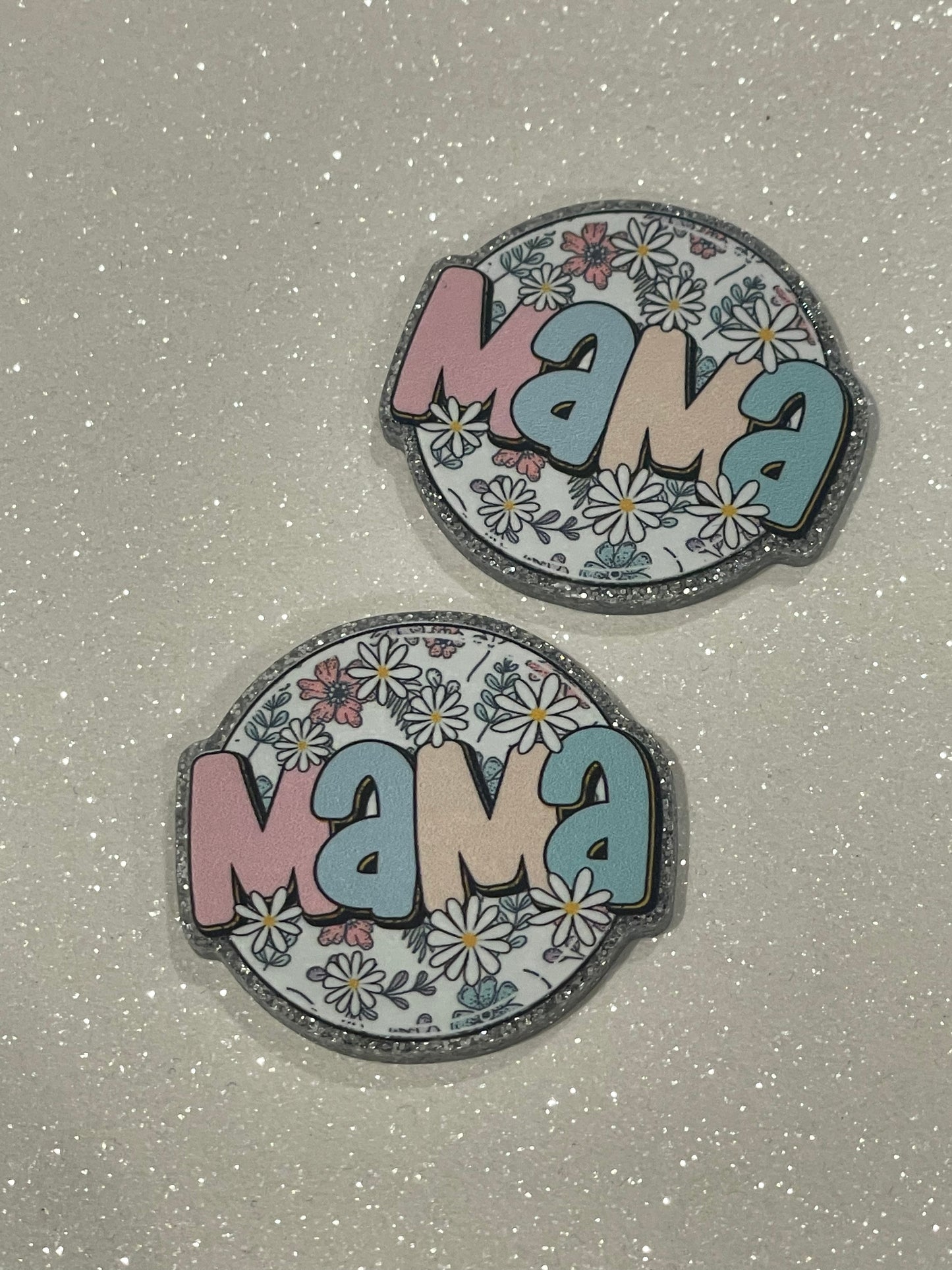 Resin Flatback Planar  (Silver Glitters) E0806 -Mama (2 Sizes Available)