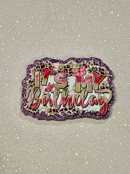 Resin Flatback Planar  (Purple Glitters) E0812 -It's My Birthday! (2 Sizes Available)