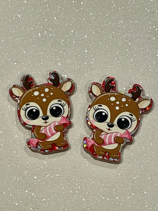 Resin Flatback Planar  (Red Glitters) E0813 - Xmas (2 Sizes Available)