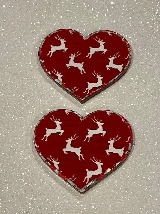 Resin Flatback Planar  (Red Glitters) E0822- Xmas Heart-shape (2 Sizes Available)