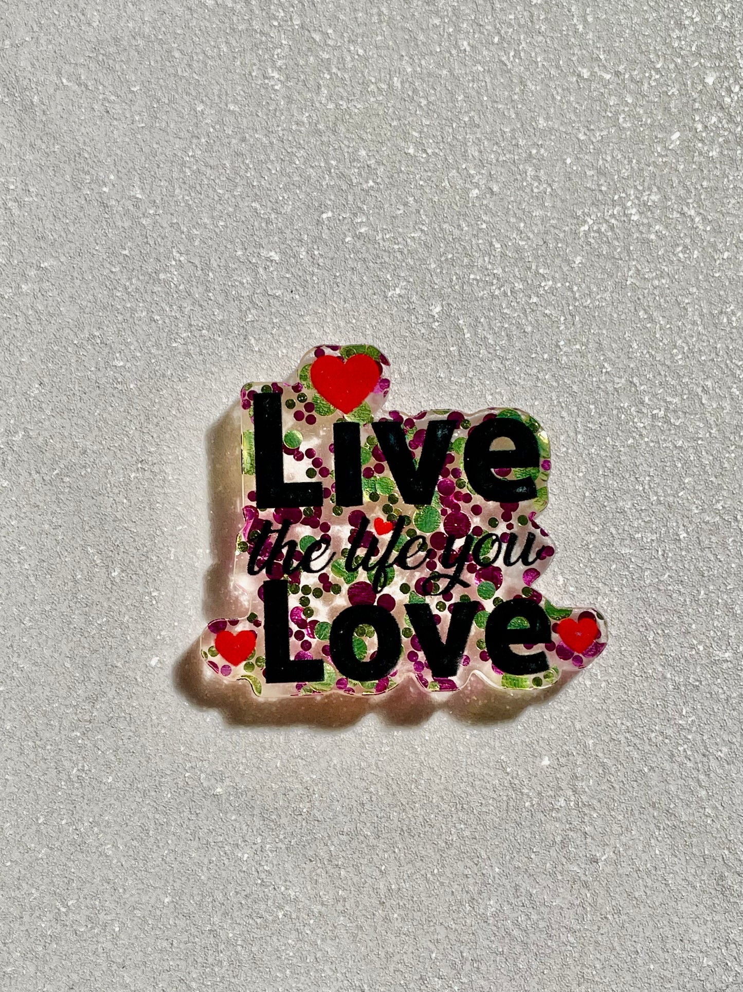 Resin Flatback Planar (Gold & Pink Glitters) - E0841 Live The Life You Love