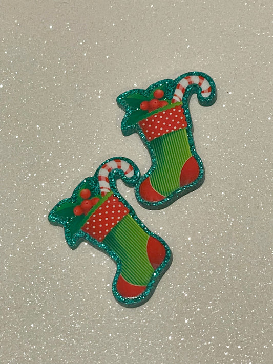 Resin Flatback Planar  (Green Glitters) E0844 - Xmas