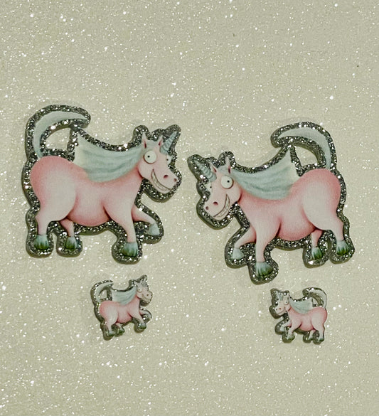 Resin Flatback Planar E0939 (Silver Glitter) - Unicorn (2 Sizes +2 Profiles Available)