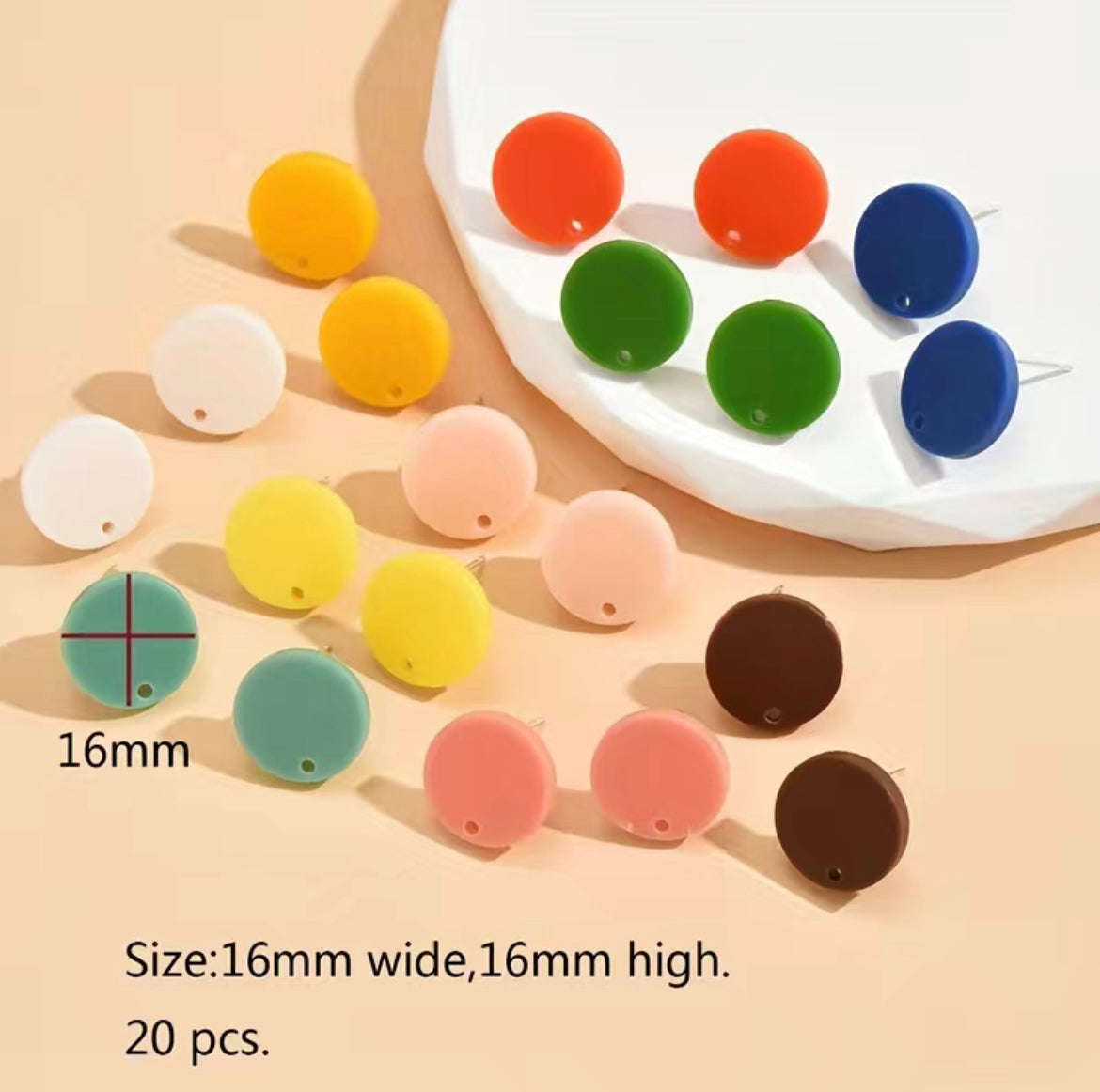 Earring Topper Colourful Round Acrylic 10 colours 10-Pairs(20ea/pack)