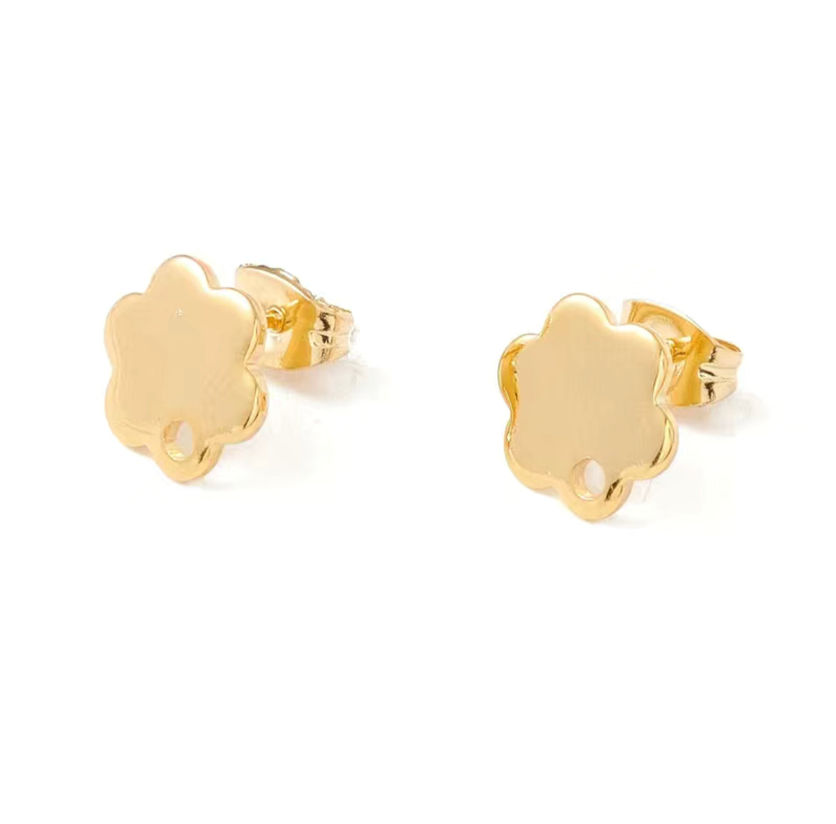 Earring Findings - Golden Color 201 Stainless Steel Stud with Hole and 304 Stainless Steel Pin (10ea/pack)