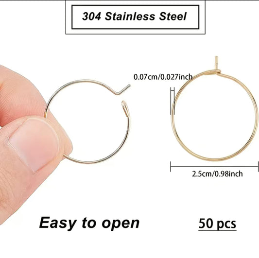 Earring Findings - 304 Stainless Steel Circular Earring Hoops Needle (50ea/pack)