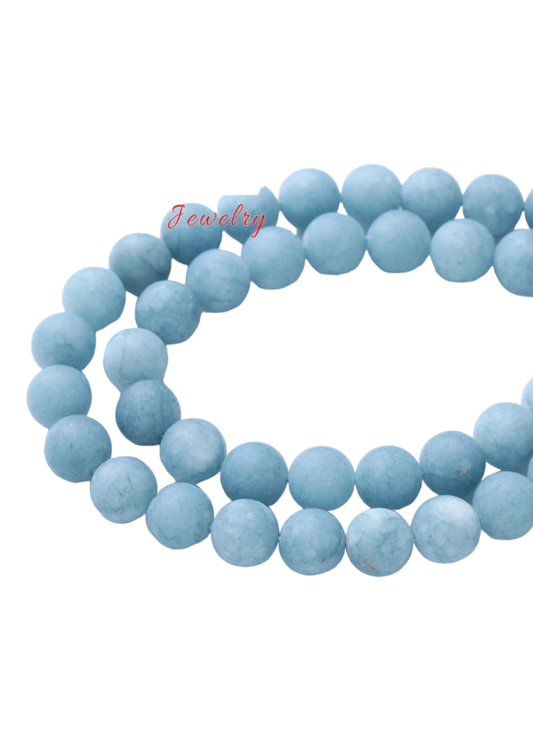 Aquamarine Blue Jade Beads (Matte- Dull Polish)