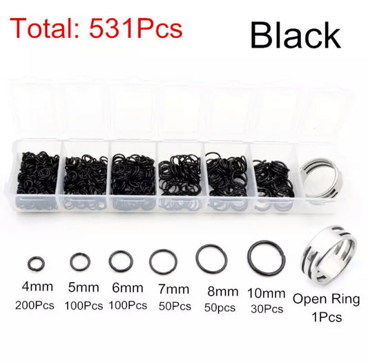 Earring Findings  / Connector. F 0358 - One Set Box 4-10mm; Open Jump Rings  Black (531pcs/Set)