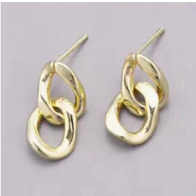 Sterling Silver Needle Chain Stud Earring (Gold) 1 Pair Z0025