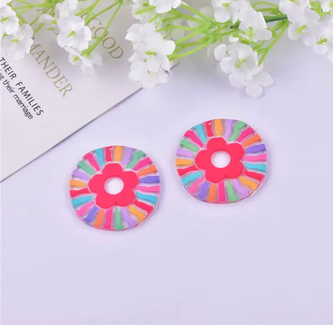 Round Flower (2 Designs) Acrylic Charm / Pendant