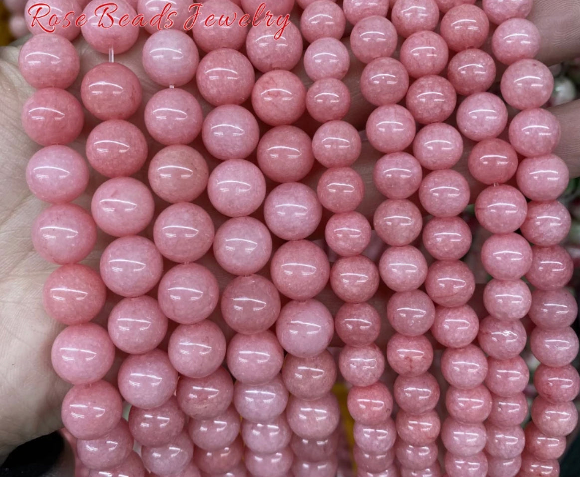 Natural Stone Pink Chalcedony Jades Bead