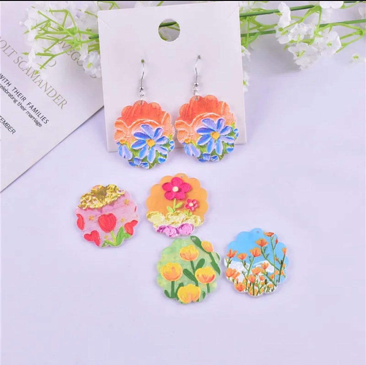 Oval Beautiful Garden Flowers Acrylic Charm / Pendant (4 Designs)