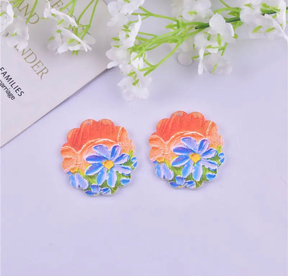 Oval Beautiful Garden Flowers Acrylic Charm / Pendant (4 Designs)