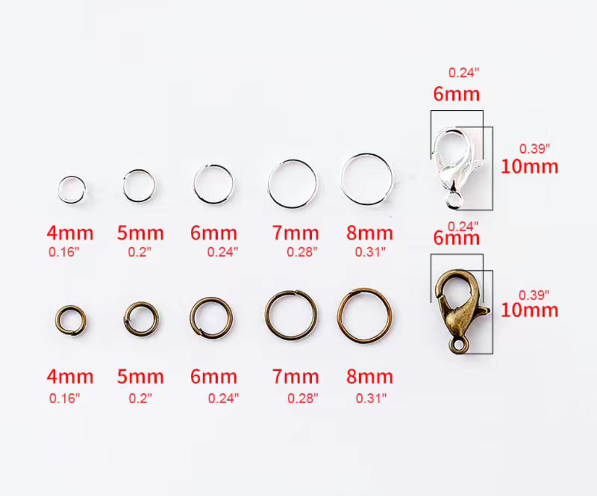 Essential DIY Jewelry Crafting Findings Starter Kit - Open Jump Ring + Lobster Clasps + 1 Brass Ring + 1 Tweezer + 1 Plier