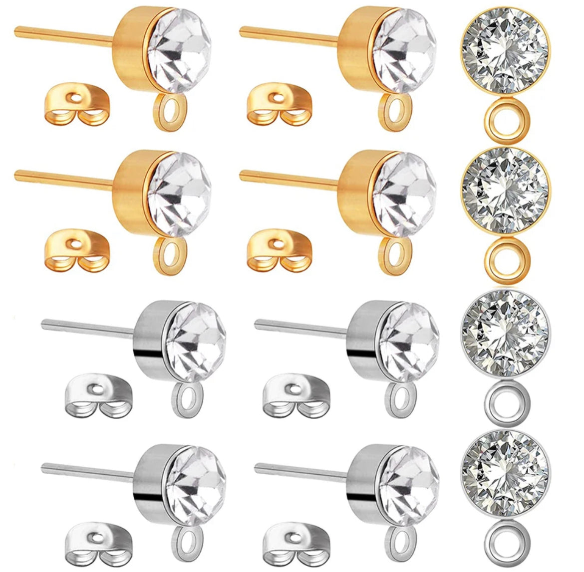 Earring Findings - Rhinestone Earring Stud With Loop and Earring Back (1 pair/pack)