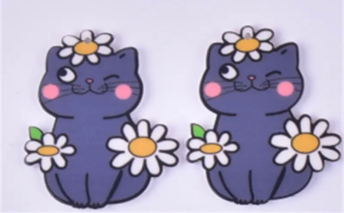 Playful Cat in Flower Garden Acrylic Charm / Pendant (with Hole) Resin Flatback Planar